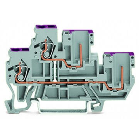 2-conductor/2-pin, double-deck carrier terminal block; 2-conductor/2-pin through terminal block; N; internal commoning; conductor entry with violet marking; for DIN-rail 35 x 15 and 35 x 7.5; 2.5 mm²; CAGE CLAMP®; 2,50 mm²; blue