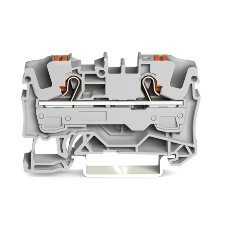 2-conductor through terminal block; with push-button; 6 mm²; with test port; side and center marking; for DIN-rail 35 x 15 and 35 x 7.5; Push-in CAGE CLAMP®; 6,00 mm²; gray