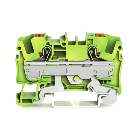 2-conductor ground terminal block; 6 mm²; with test port; side and center marking; for DIN-rail 35 x 15 and 35 x 7.5; Push-in CAGE CLAMP®; 6,00 mm²; green-yellow