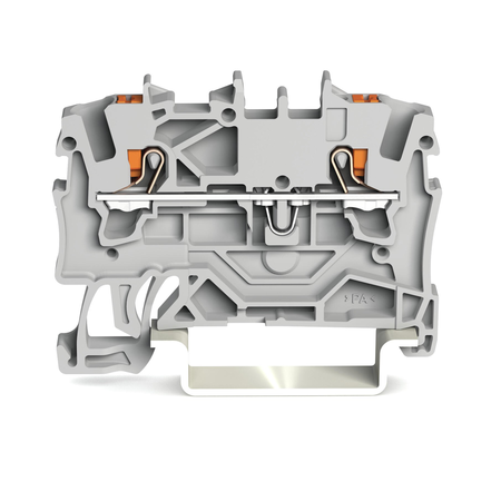 2-conductor through terminal block; with push-button; 1.5 mm²; with test port; side and center marking; for DIN-rail 35 x 15 and 35 x 7.5; Push-in CAGE CLAMP®; 1,00 mm²; gray