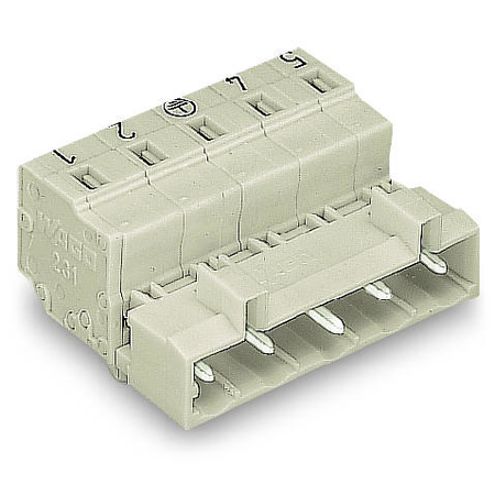 1-conductor male connector; 100% protected against mismating; Preceding ground contact; Snap-in mounting feet; direct marking; 2.5 mm²; Pin spacing 7.5 mm; 5-pole; 2,50 mm²; light gray