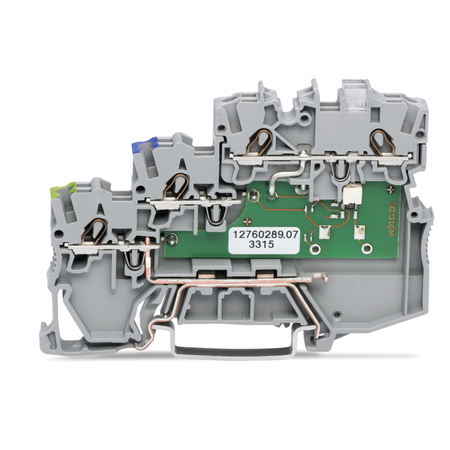 3-conductor actuator supply terminal block; LED (yellow); for PNP-(high-side) switching actuators; with ground contact; 1 mm²; Push-in CAGE CLAMP®; 1,00 mm²; gray