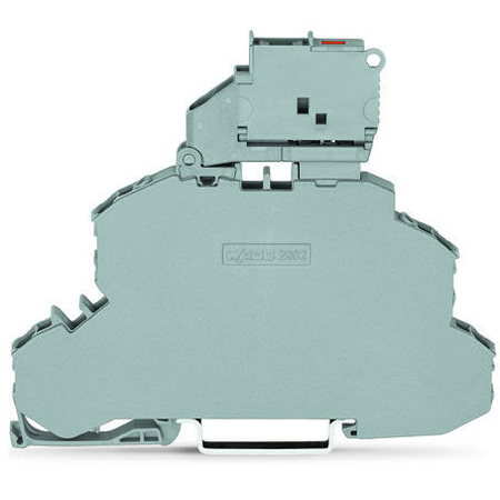 Double-deck fuse terminal block; with pivoting fuse holder; Through/Fuse terminal block; for 5 x 20 mm miniature metric fuse; with blown fuse indication by LED; 120 V; for DIN-rail 35 x 15 and 35 x 7.5; 2.5 mm²; Push-in CAGE CLAMP®; 2,50 mm²; gray