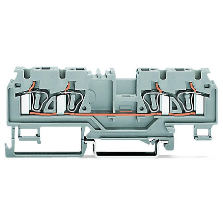 4-conductor through terminal block; 4 mm²; with test port; without shield contact; center marking; for DIN-rail 35 x 15 and 35 x 7.5; CAGE CLAMP®; 4,00 mm²; gray