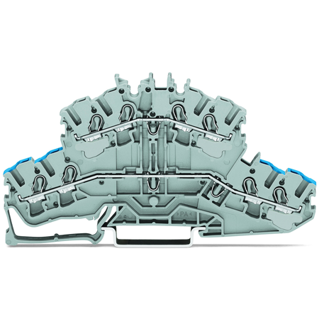 4-conductor double deck terminal block; Through/through terminal block; N/L; without marker carrier; Blue conductor entry lower deck; for DIN-rail 35 x 15 and 35 x 7.5; 2.5 mm²; Push-in CAGE CLAMP®; 2,50 mm²; gray