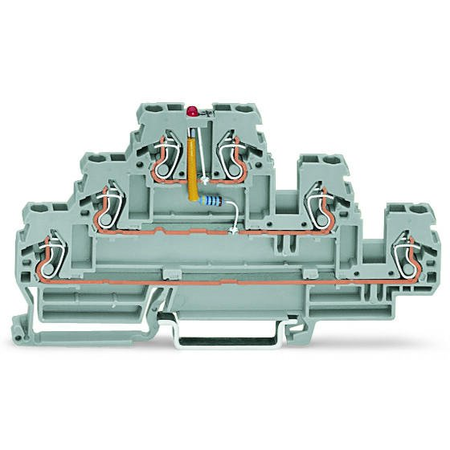 Component terminal block; triple-deck; LED (red); 24 VDC; for DIN-rail 35 x 15 and 35 x 7.5; 2.5 mm²; CAGE CLAMP®; 2,50 mm²; gray