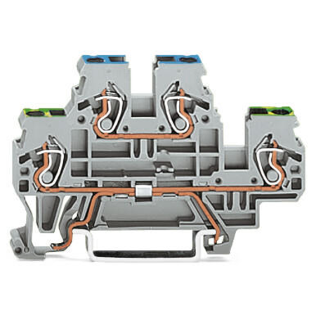 Double-deck terminal block; Ground conductor/through terminal block; PE/L; without marker carrier; for DIN-rail 35 x 15 and 35 x 7.5; 2.5 mm²; CAGE CLAMP®; 2,50 mm²; gray