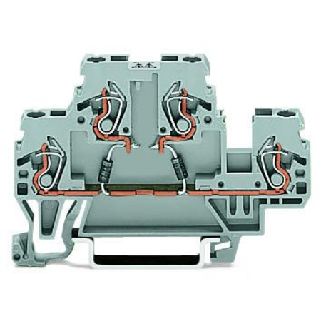 Component terminal block; double-deck; with 2 diodes 1N4007; Bottom anode; for DIN-rail 35 x 15 and 35 x 7.5; 2.5 mm²; CAGE CLAMP®; 2,50 mm²; gray