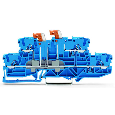 Double-deck, double-disconnect terminal block; with 2 pivoting knife disconnects; for DIN-rail 35 x 15 and 35 x 7.5; 2.5 mm²; Push-in CAGE CLAMP®; 2,50 mm²; blue