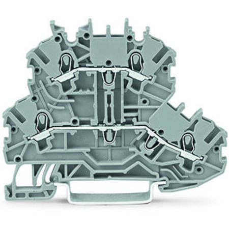 Double-deck terminal block; Through/through terminal block; N/L; without marker carrier; Blue conductor entry lower deck; for DIN-rail 35 x 15 and 35 x 7.5; 1 mm²; Push-in CAGE CLAMP®; 1,00 mm²; gray