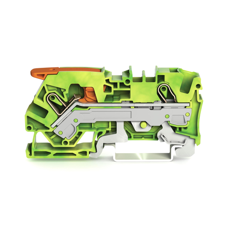 2-conductor ground terminal block; 6 mm²; with test port; side and center marking; for DIN-rail 35 x 15 and 35 x 7.5; Push-in CAGE CLAMP®; 6,00 mm²; green-yellow