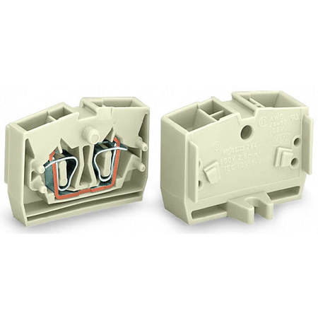 4-conductor end terminal block; suitable for Ex e II applications; without push-buttons; with fixing flange; for screw or similar mounting types; Fixing hole 3.2 mm Ø; 2.5 mm²; CAGE CLAMP®; 2,50 mm²; light gray