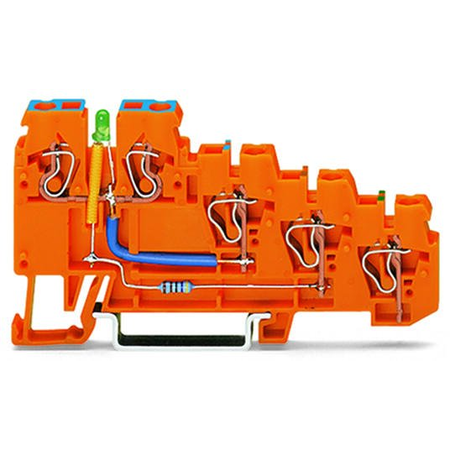 4-conductor sensor supply terminal block; LED (green); 2.5 mm²; CAGE CLAMP®; 2,50 mm²; orange