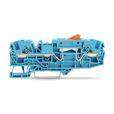 2-conductor disconnect terminal block; with pivoting knife disconnect; with test option; orange disconnect link; for DIN-rail 35 x 15 and 35 x 7.5; 6 mm²; Push-in CAGE CLAMP®; 6,00 mm²; blue