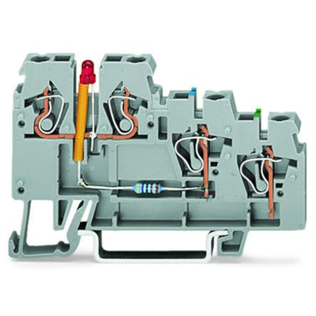 3-conductor actuator supply terminal block; LED (red); for PNP-(high-side) switching actuators; 2.5 mm²; CAGE CLAMP®; 2,50 mm²; gray