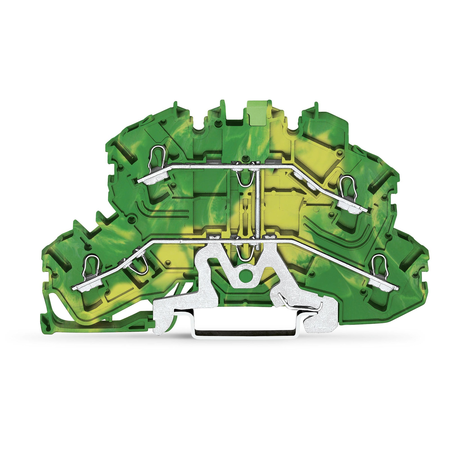 Double-deck terminal block; 4-conductor ground terminal block; PE; without marker carrier; internal commoning; for DIN-rail 35 x 15 and 35 x 7.5; 2.5 mm²; Push-in CAGE CLAMP®; 2,50 mm²; green-yellow