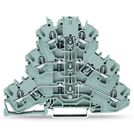 Component terminal block; triple-deck; with 3 diodes 1N4007; Left-side anode; for DIN-rail 35 x 15 and 35 x 7.5; 2.5 mm²; Push-in CAGE CLAMP®; 2,50 mm²; gray