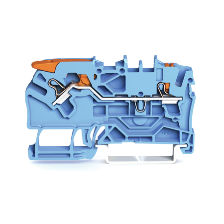 2-conductor through terminal block; with lever and push-button; 2.5 mm²; with test port; suitable for Ex i applications; side and center marking; for DIN-rail 35 x 15 and 35 x 7.5; Push-in CAGE CLAMP®; 2,50 mm²; blue