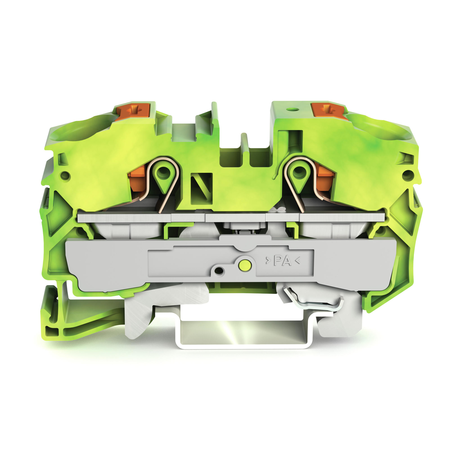 2-conductor ground terminal block; 16 mm²; with test port; side and center marking; for DIN-rail 35 x 15 and 35 x 7.5; Push-in CAGE CLAMP®; 16,00 mm²; green-yellow