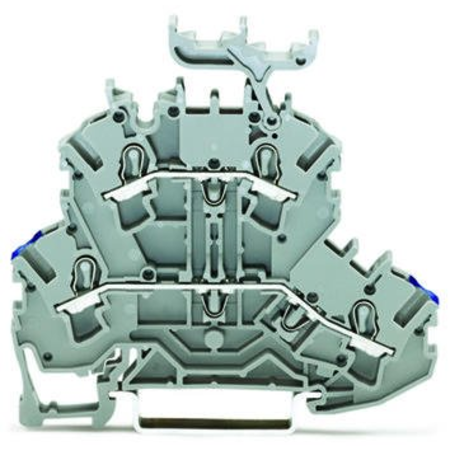 Double-deck terminal block; Through/through terminal block; N/L; with marker carrier; suitable for Ex e II applications; Blue conductor entry lower deck; for DIN-rail 35 x 15 and 35 x 7.5; 2.5 mm²; Push-in CAGE CLAMP®; 2,50 mm²; gray