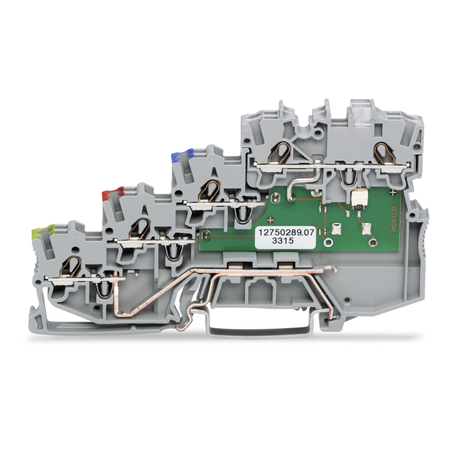 4-conductor sensor terminal block; LED (yellow); for PNP-(high-side) switching sensors; with ground contact; 1 mm²; Push-in CAGE CLAMP®; 1,00 mm²; gray