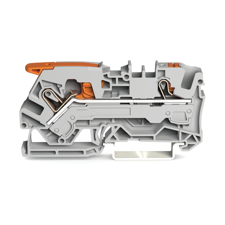 2-conductor through terminal block; with lever and push-button; 6 mm²; with test port; side and center marking; for DIN-rail 35 x 15 and 35 x 7.5; Push-in CAGE CLAMP®; 6,00 mm²; gray