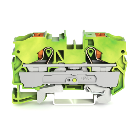 2-conductor ground terminal block; 10 mm²; with test port; side and center marking; for DIN-rail 35 x 15 and 35 x 7.5; Push-in CAGE CLAMP®; 10,00 mm²; green-yellow
