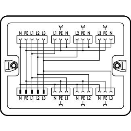 Distribution box; Three-phase to single-phase current (400 V/230 V); 1 input; 7 outputs; Cod. A; MIDI; white