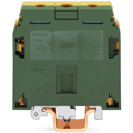 3-conductor ground terminal block; 70 mm²; with contact to DIN rail; for DIN-rail 35 x 15 and 35 x 7.5; 2.3 mm thick; copper; SCREW CLAMP CONNECTION; 70,00 mm²; green-yellow