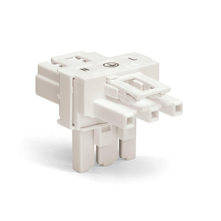 T-distribution connector; 3-pole; Cod. A; 1 input; 2 outputs; 2 locking levers; white