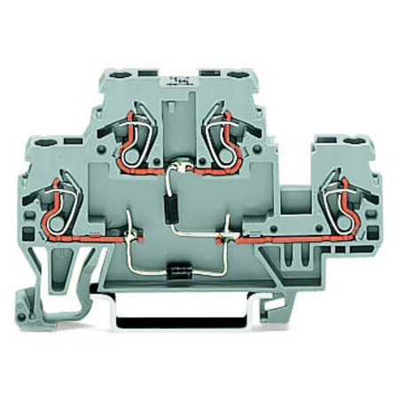 Component terminal block; double-deck; with 2 diodes 1N4007; Top anode, right-side anode; for DIN-rail 35 x 15 and 35 x 7.5; 2.5 mm²; CAGE CLAMP®; 2,50 mm²; gray