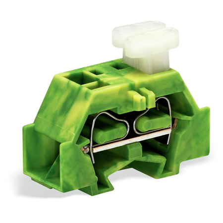 4-conductor terminal block; on one side with push-buttons; with fixing flange; for screw or similar mounting types; Fixing hole 3.2 mm Ø; 2.5 mm²; CAGE CLAMP®; 2,50 mm²; green-yellow