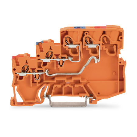 3-conductor sensor supply terminal block; for pnp (positive) switching sensors; power supply from control panel side; with colored conductor entries; 2.5 mm²; push-in cage clamp®; 2,50 mm²; orange