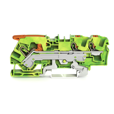 3-conductor ground terminal block; 6 mm²; with test port; side and center marking; for DIN-rail 35 x 15 and 35 x 7.5; Push-in CAGE CLAMP®; 6,00 mm²; green-yellow