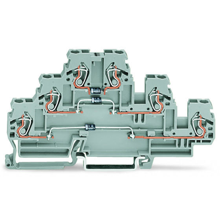 Component terminal block; triple-deck; with 3 diodes 1N4007; Left-side anode; for DIN-rail 35 x 15 and 35 x 7.5; 2.5 mm²; CAGE CLAMP®; 2,50 mm²; gray