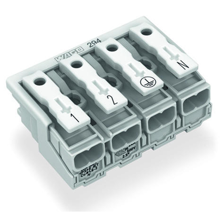 Lighting connector; push-button, external; without ground contact; 4-pole; Lighting side: for solid conductors; Inst. side: for all conductor types; max. 2.5 mm²; Surrounding air temperature: max 85°C (T85); 2,50 mm²; white