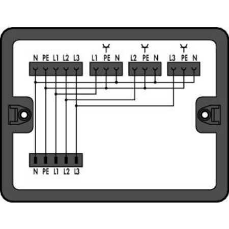 Distribution box; Three-phase to single-phase current (400 V/230 V); 1 input; 4 outputs; Cod. A; MIDI; black