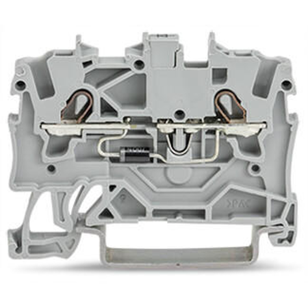 Component terminal block; 2-conductor; with diode 1N4007; anode, left side; for DIN-rail 35 x 15 and 35 x 7.5; 1.5 mm²; Push-in CAGE CLAMP®; 1,50 mm²; gray