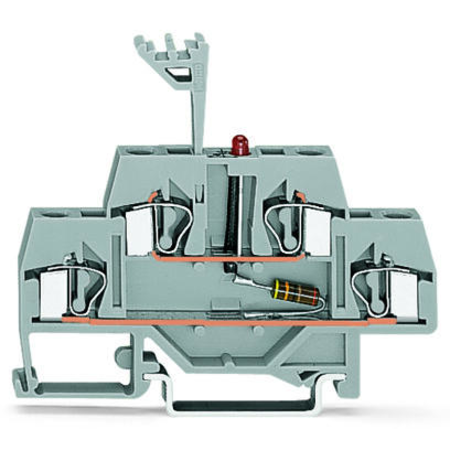 Component terminal block; double-deck; LED (red); 24 VDC; for DIN-rail 35 x 15 and 35 x 7.5; 4 mm²; CAGE CLAMP®; 4,00 mm²; gray