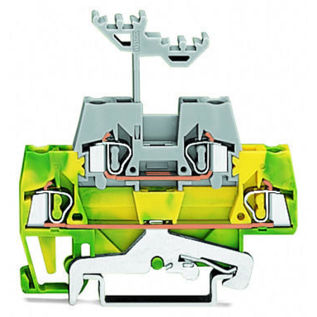 Double-deck terminal block; Ground conductor/through terminal block; with marker carrier; for DIN-rail 35 x 15 and 35 x 7.5; 2.5 mm²; CAGE CLAMP®; 2,50 mm²; green-yellow/gray