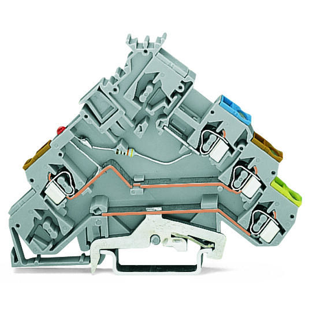 3-conductor actuator supply terminal block; LED (red); with ground contact; with colored conductor entries; 2.5 mm²; CAGE CLAMP®; 2,50 mm²; gray