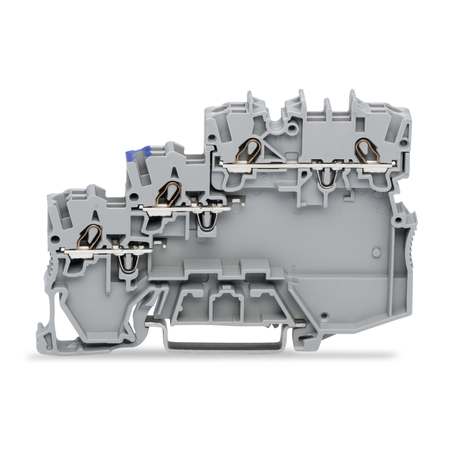 3-conductor actuator supply terminal block; for PNP-(high-side) switching actuators; with ground connection via push-in type jumper bars; with colored conductor entries; 1 mm²; Push-in CAGE CLAMP®; 1,00 mm²; gray