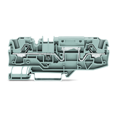 2-conductor through terminal block; 6 mm²; with test option; same profile as 2-conductor disconnect terminal block; side and center marking; for DIN-rail 35 x 15 and 35 x 7.5; Push-in CAGE CLAMP®; 6,00 mm²; gray