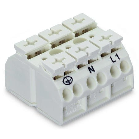 4-conductor chassis-mount terminal strip; 3-pole; PE-N-L1; without ground contact; 4 mm²; 4,00 mm²; white