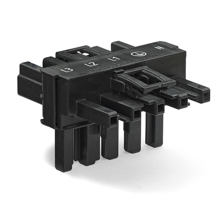 T-distribution connector; 5-pole; Cod. A; 1 input; 2 outputs; 2 locking levers; black