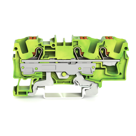 3-conductor ground terminal block; 6 mm²; with test port; side and center marking; for DIN-rail 35 x 15 and 35 x 7.5; Push-in CAGE CLAMP®; 6,00 mm²; green-yellow