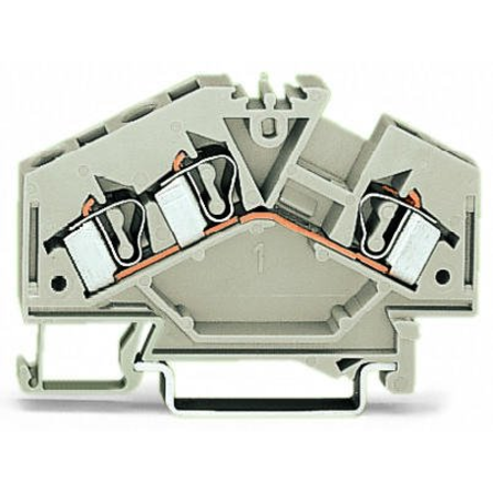 3-conductor through terminal block; 4 mm²; suitable for Ex e II applications; center marking; for DIN-rail 35 x 15 and 35 x 7.5; CAGE CLAMP®; 4,00 mm²; light gray