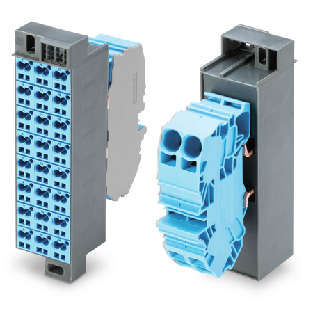 Common potential matrix patchboard; Marking 1-24; with 2 input modules incl. end plate; Color of modules: blue; Numbering of modules arranged vertically; for 19 racks; Slimline version; 2,50 mm²; gentian blue