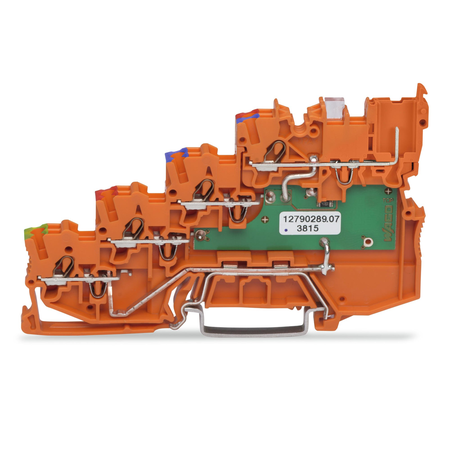 4-conductor sensor supply terminal block; LED (green); with ground contact; with pluggable signal level; 1 mm²; Push-in CAGE CLAMP®; 1,00 mm²; orange