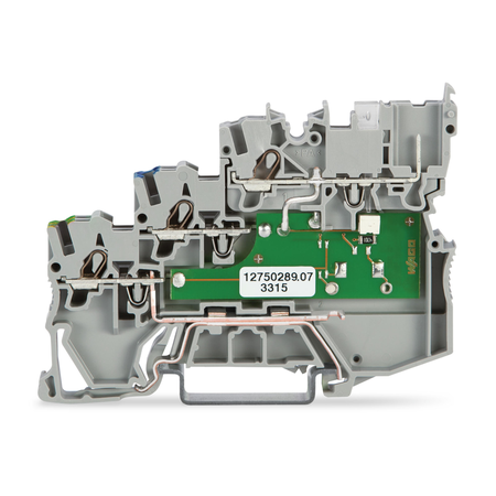 3-conductor actuator supply terminal block; LED (yellow); for PNP-(high-side) switching actuators; with ground contact; with pluggable signal level; 1 mm²; Push-in CAGE CLAMP®; 1,00 mm²; gray